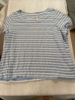 Kim Rogers Light Blue and White Striped Scoop Neck Tee